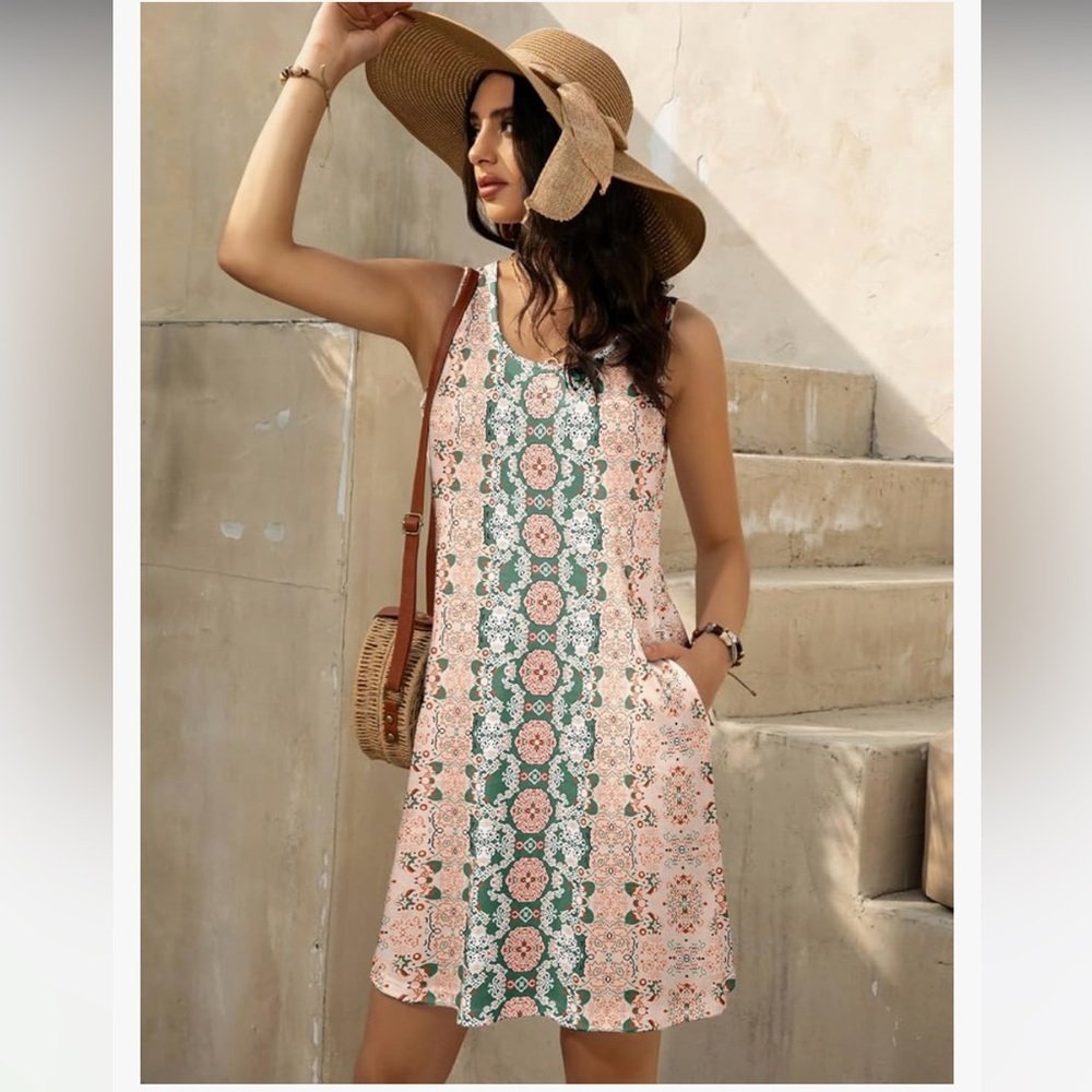 Luxveer Summer Casual Sleeveless Floral Print Sundress Boho Beach Coverup